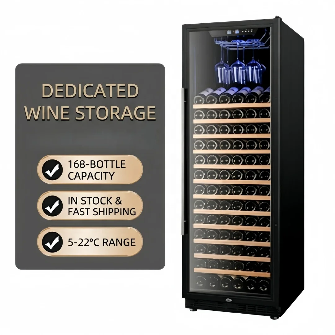 Wine Cooler Cabinet 5-22℃ Wine Refrigerator with Double Layer Anti-UV Tempered Glass and Wooden Racks for Wine Cellar Storage