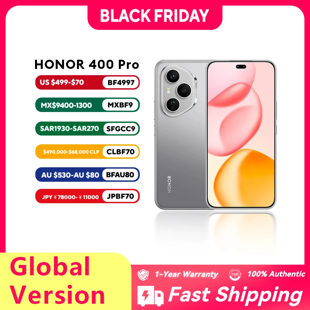 الإصدار العالمي Honor 400 Pro DNP-NX9 Snapdragon 8 Gen 3 6.7 "2800*1280 AMOLED 200MP 6000mAh 100W سلكي و50W لاسلكي NFC