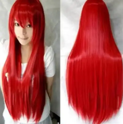 80cm Cartoon Red Long Straight Girl Wig For Women’s Christmas Halloween Cosplay Costume Party Hair Wigs