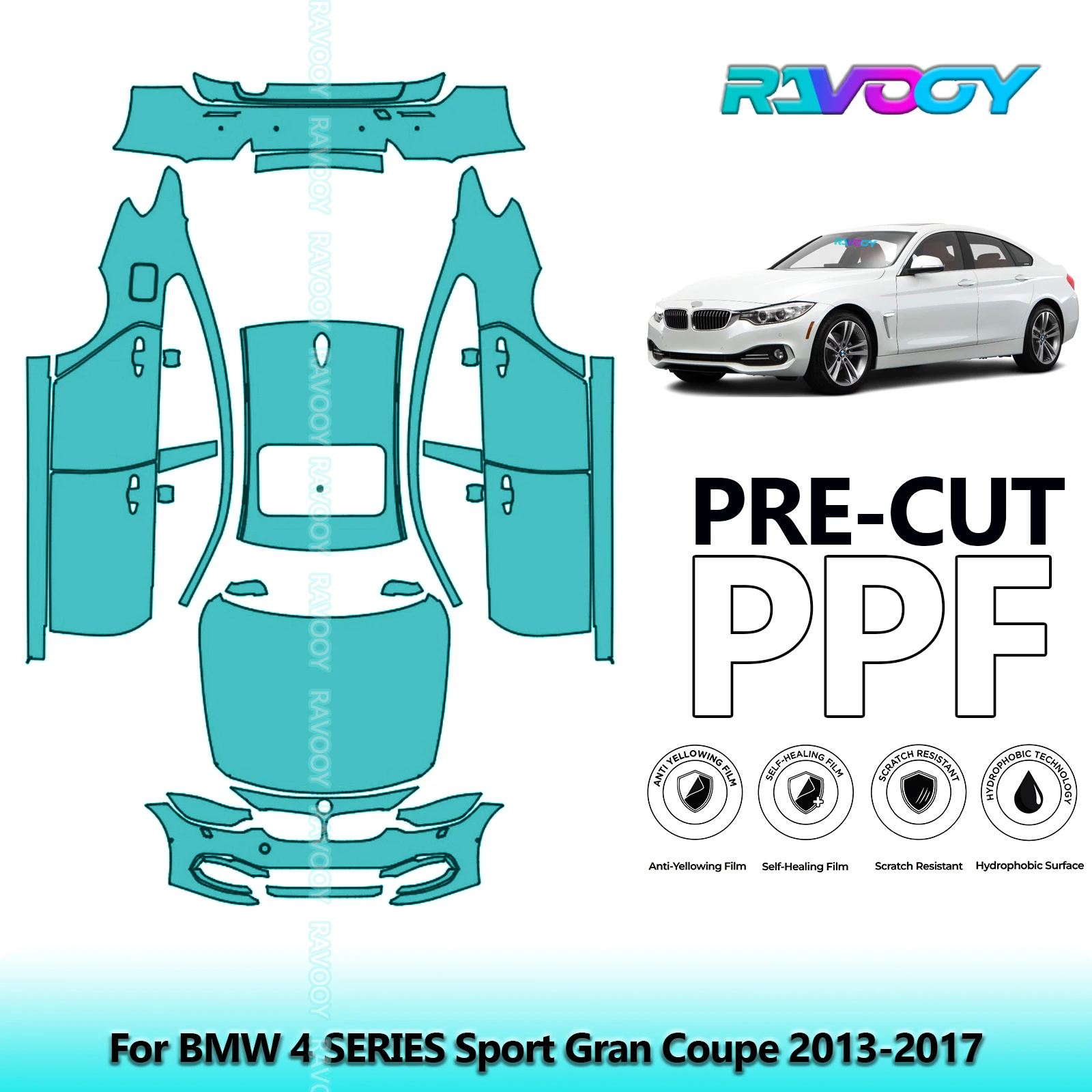 

8,5 мил, предварительно вырезанный комплект PPF, полный автомобиль для BMW 4 SERIES Sport Gran Coupe 2013-2017, защитная пленка для краски