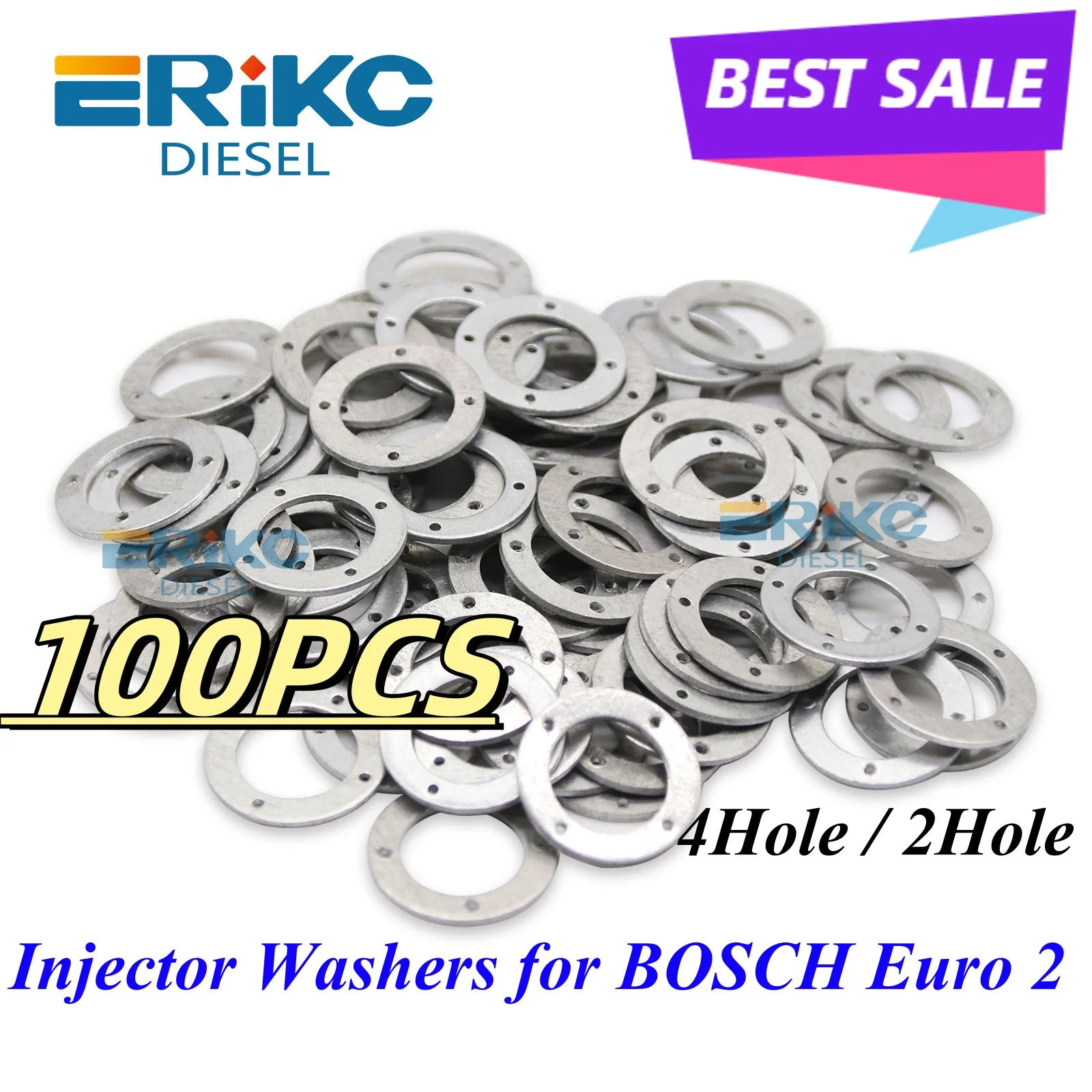 100PCS Diesel Injector Washers 23654-64010 093245-0140 2/4 Holes Nozzle Shim Gasket Size: 12X19X1mm for BOSCH Euro 2 Engine