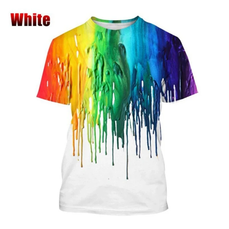 New Fashion Color Splash Ink Drip Colorful 3D Printed T-shirt Men and Women summer Casual Short sleeve Tshirt oversized kid tee