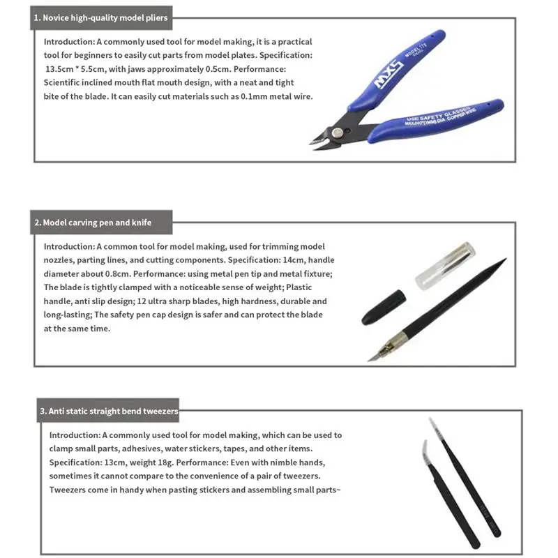 Ensemble d'outils de base pour modéliste, Kit d'artisanat, modèle de voiture, Kit de fournitures de réparation de construction de loisirs