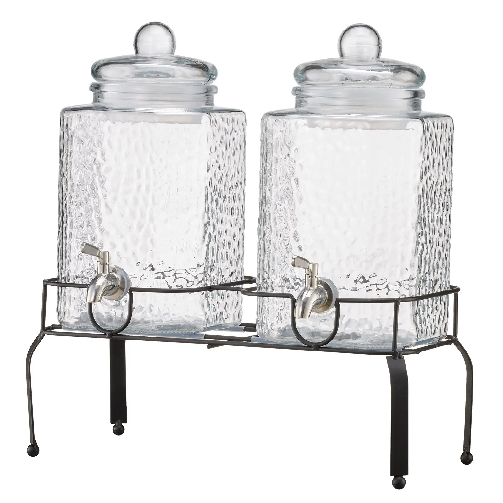 Beverage Dispenser, 2 Pack 1.5 Gallon Drink Dispensers for Parties, Glass Juice Dispenser with Metal Stand, Stainless Steel Spigot, Iced Tea Lemonade Juice Water Dispensers for Parties