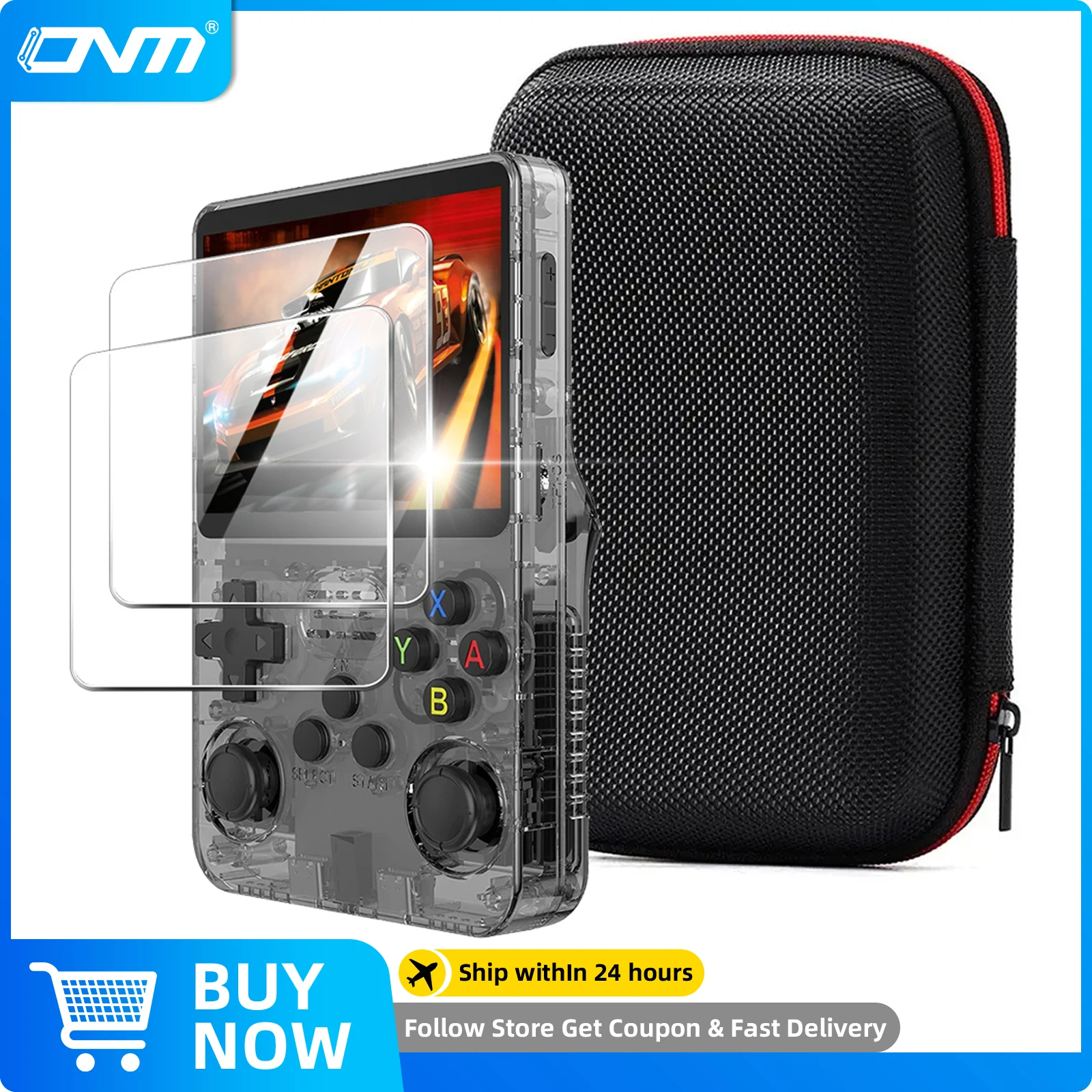 3 IN 1 Case+Glass for R36S Game Console Travel Carrying Storage Bag & Screen Protectors Tempered Glass Film for R36S Accessories