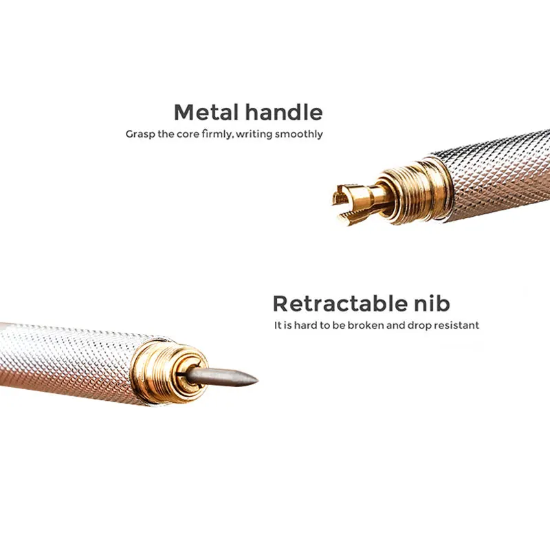 Juego de lápices mecánicos de Metal completo con goma de borrar, lápiz automático con cables para dibujar, material escolar, 0,3, 0,5, 0,7, 0,9,