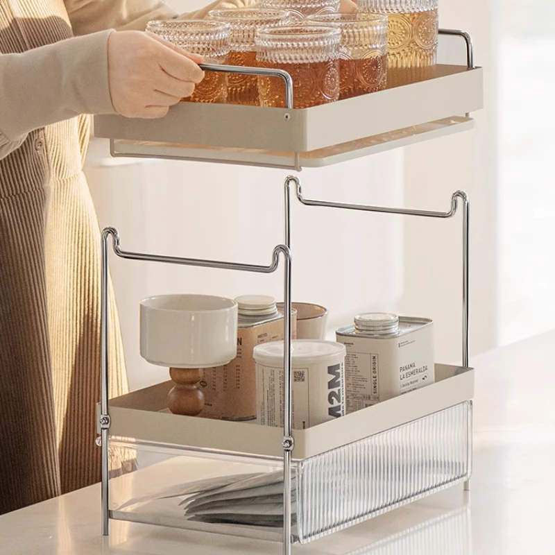 Water Cup Storage Rack Desk-top Dual-layer Storage Rack for Home Use Multifunctional Draining Tray Teacup Cosmetic Storage Rack.