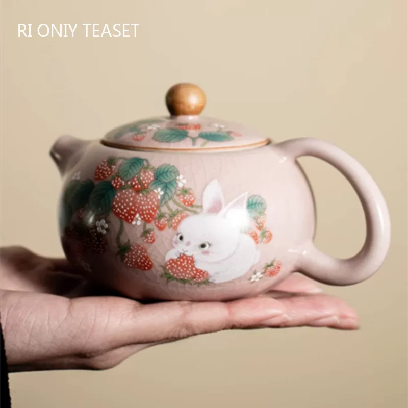 160ml Chinese Tradition Ru Kiln Ceramic Teapot Cute Cat Pattern Handmade Xishi Tea Pot Kettle Travel Portable Tea Set Teaware