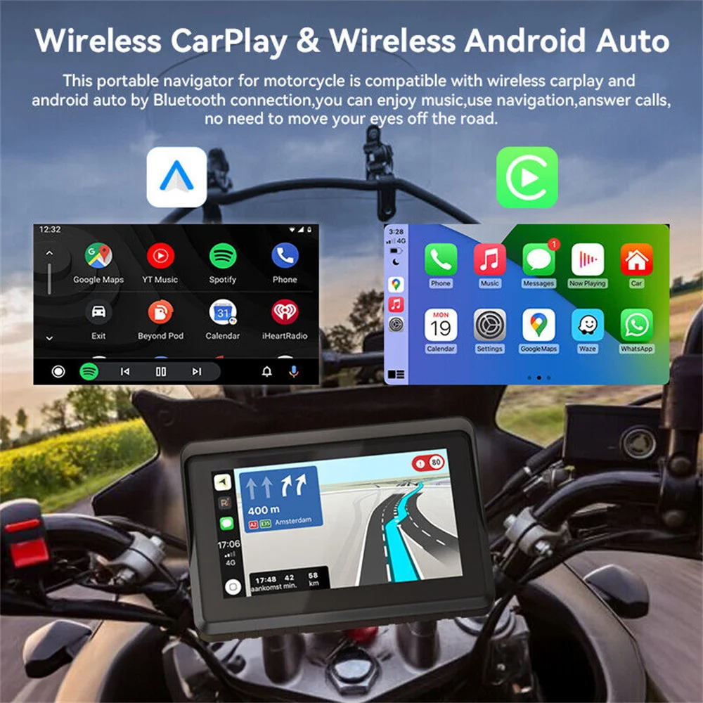 7 Inch Touch Motorcycle GPS Navigation Portable Motorcycle Special Navigator Support CarPlay / Android Auto IPX76 Waterproof