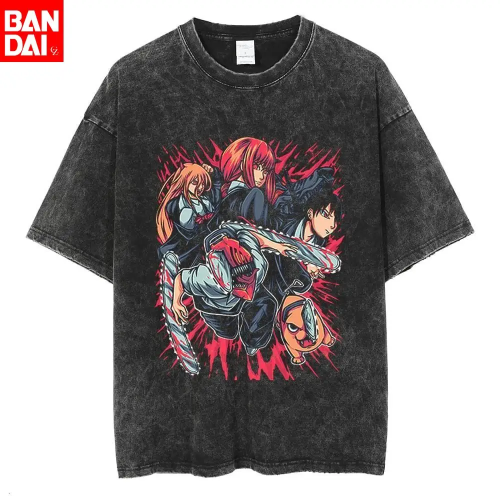 

Футболка Chainsaw Man Denji с аниме-принтом, летняя, винтажная, с эффектом потертости, унисекс, хлопковая, свободного кроя, с коротким рукавом, с графикой в стиле хоррор, уличная одежда, коллекция 2026 года