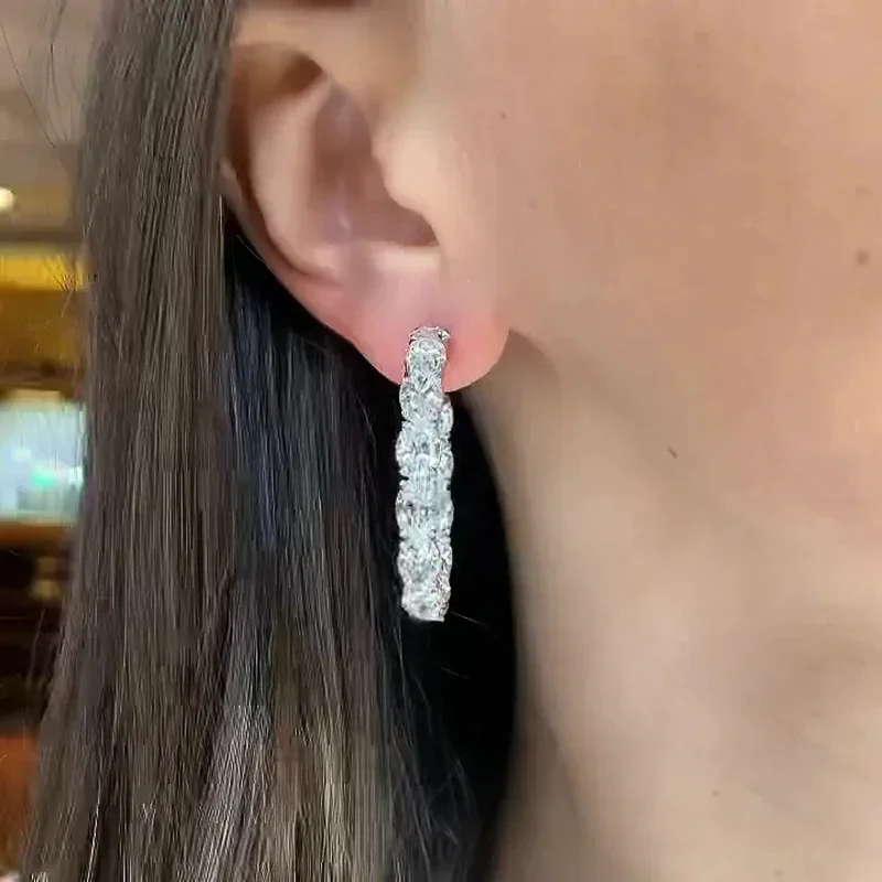 CAOSHI Trendy Gorgeous Hoop Earrings for Women Silver Color Bright Oval Zirconia Accessories for Party Fashion Lady Jewelry