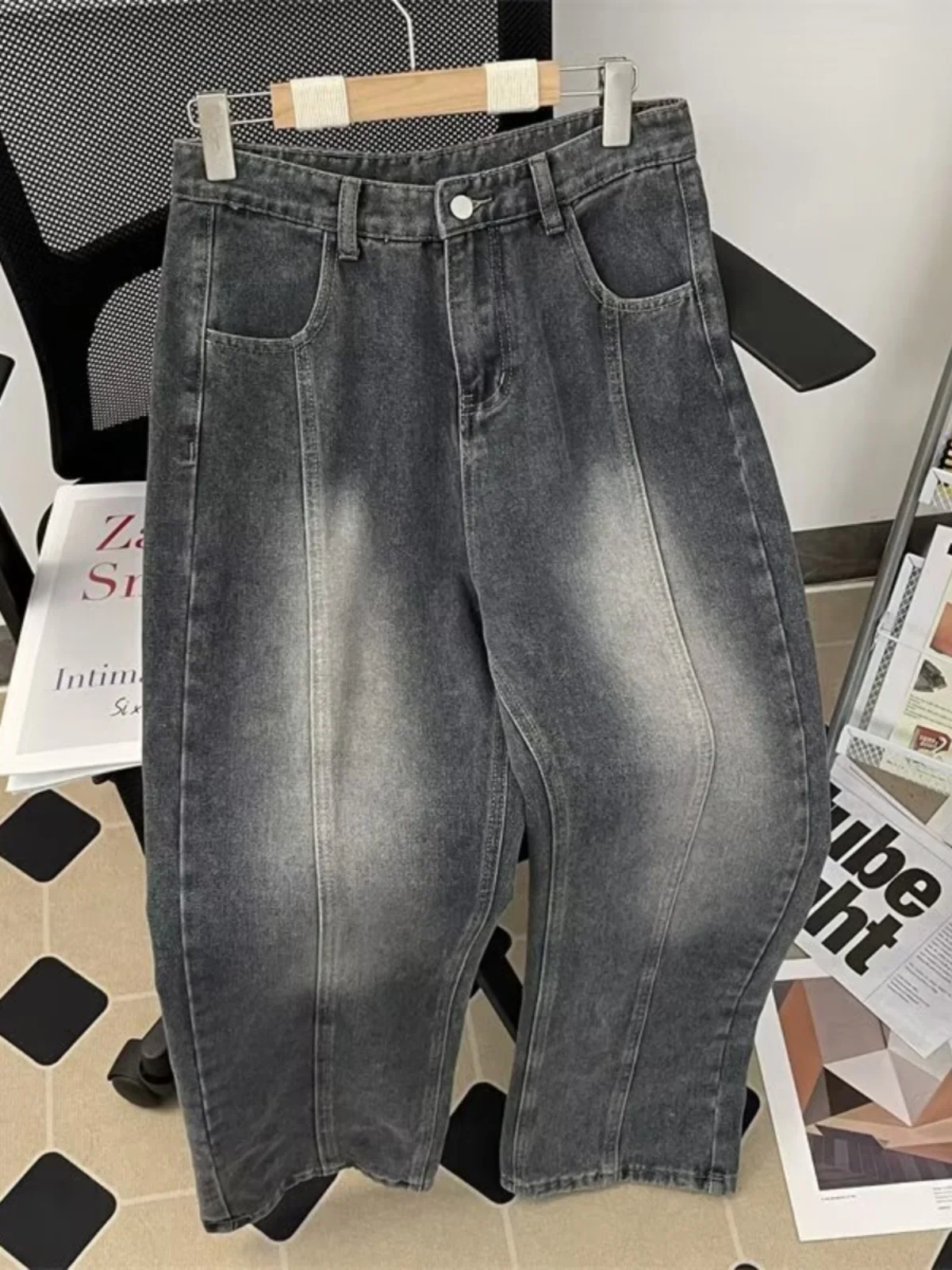 

Мужские джинсы в американском стиле ретро, весна-осень, модные свободные прямые брюки с широкими штанинами, повседневные молодежные брюки