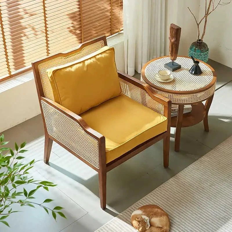 m for Balcony rattan table and chairs three-piece combination home living room leisure sofa retro wabi sabi single m