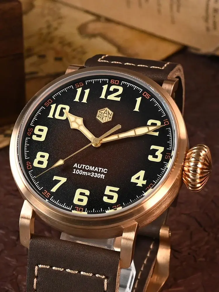 San Martin 40/45mm Bronze Mechanical Wristwatch Men Automatic Watch Pilot YN55A 10Bar Luminous Sapphire Classic Luxury SN0095