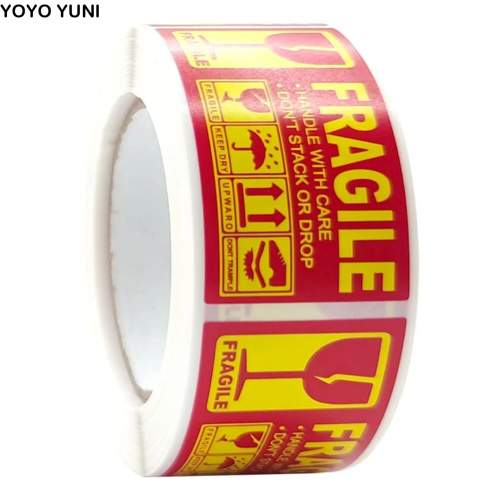 250Pcs/Roll Please Handle Fragile Warning Label Stickers Care for Goods 25x45mm Fragile Shipping Stickers Yellow White