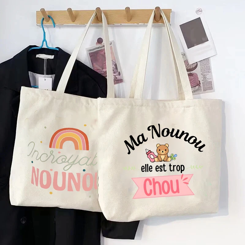 

Merci Nounou French Print Tote Bag Women Tote Bag Female Shoulder Bag Travel Zipper Handbag Best Gift for Women Fashion Bags