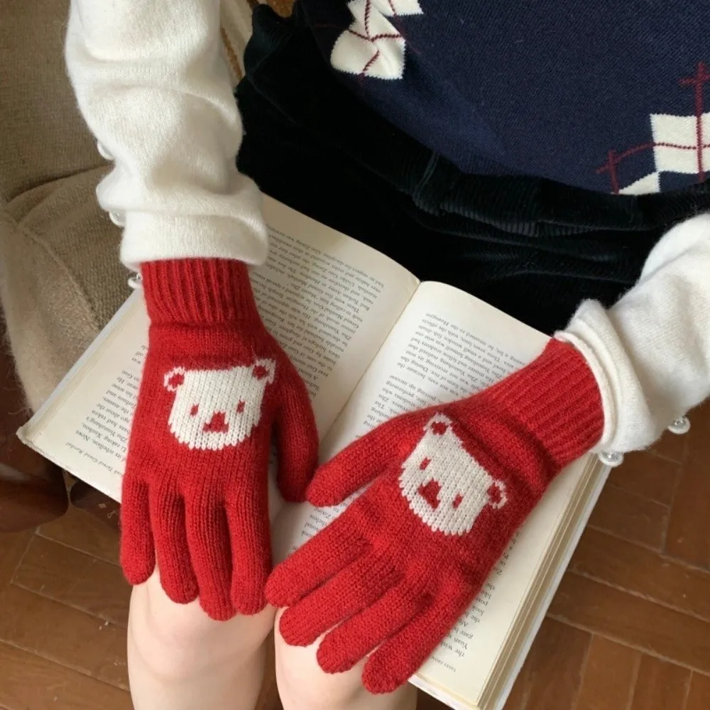 Portable Polyester Touch Screen Gloves Warm Lining Stretchable One Tip Knitted Gloves Winter Full Finger Gloves For Students