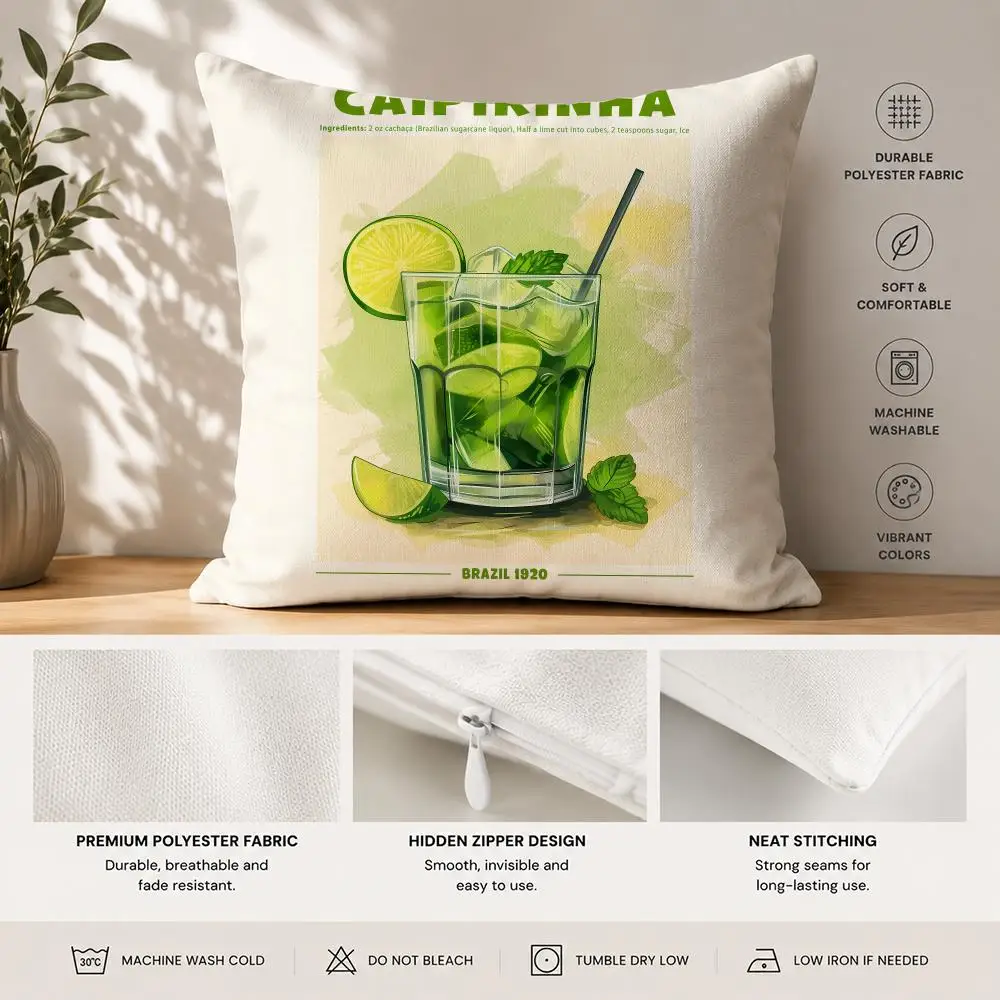 Caipirinha Cocktail Cushion Cover 40x40cm Square Decorative Sofa Cushion Cover Bedroom Living Room Home Decor Gift