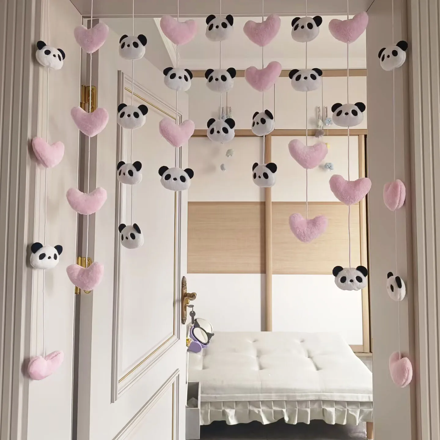 Living Room Chinese Panda Curtain Thread Partition Hanging Doorway Curtain Kawaii Pink Heart Door Curtain Girls Bedroom Decor
