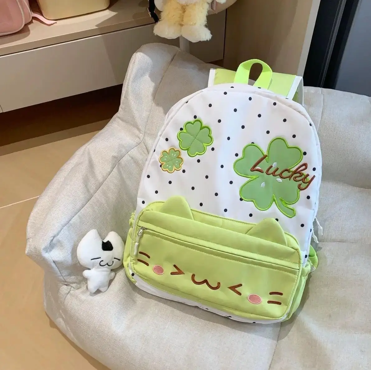 Cute Cartoon Lucky Three-leaf Clover Kawaii Large-capacity Storage Bag Backpack Student Schoolbag Woman Bag Back To School