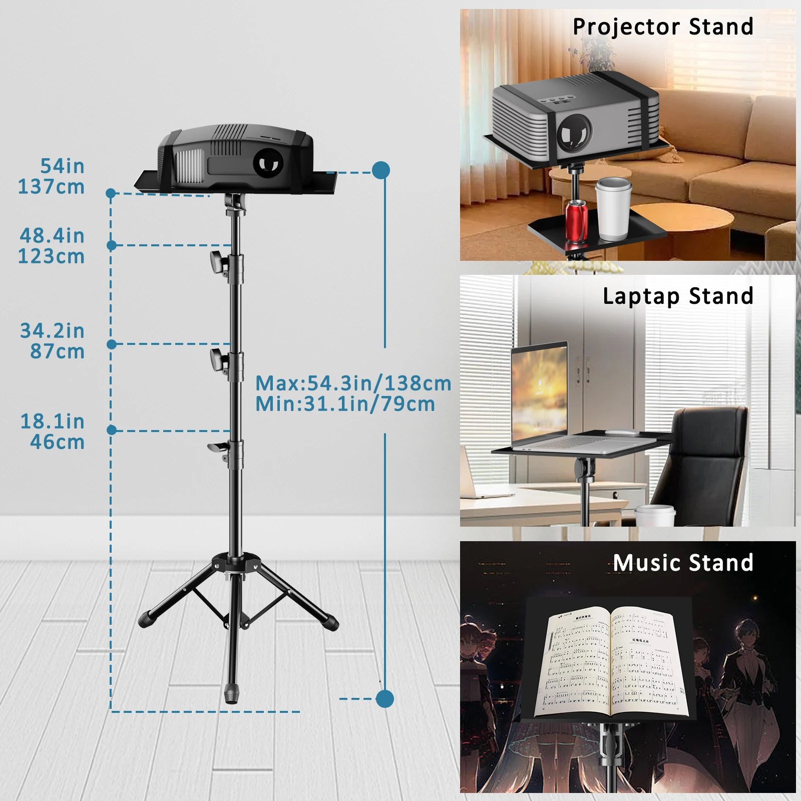 SH Projector Tripod Stand-Laptop Tripod Adjustable Height DJ Mixer Standing Table Outdoor Computer Desk Stand for Stage orStudio