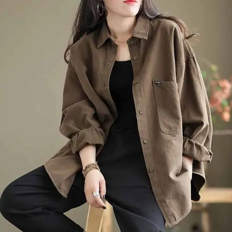 Spring Autumn Women Cardigan Blouse Cotton Loose Large Size Shirt Coat Female High-quality Leisure Top Long Sleeve Shirts Jacket