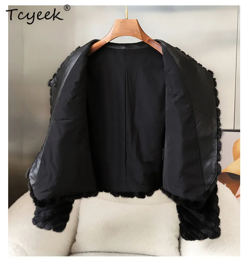 Tcyeek Real Mink Fur Coat Women Winter Clothes Warm Real Fur Womens Coats V-neck New in Outerwears 2025 Fashion Fourrure Femme