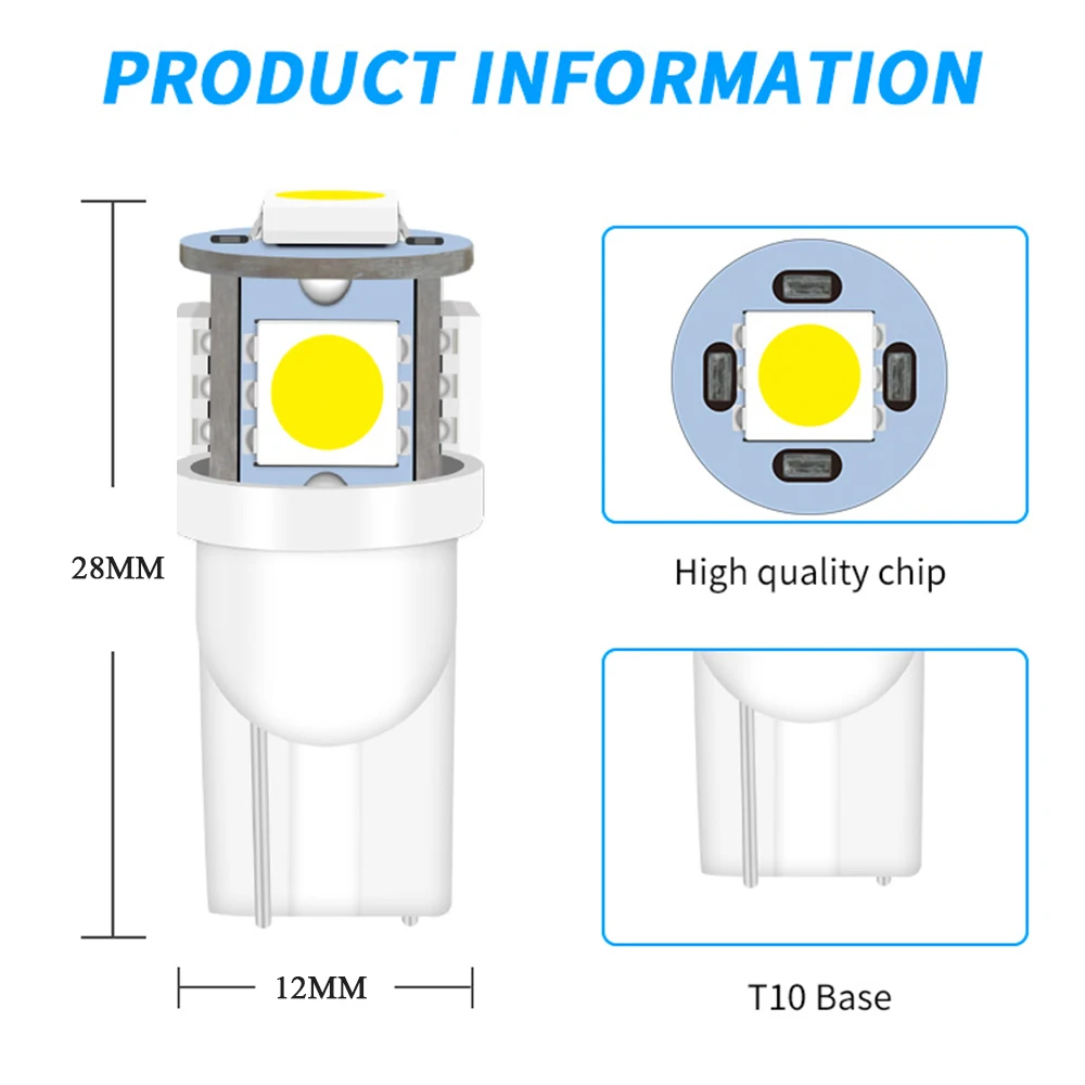 YSY 300pcs 24V Car Auto LED 194 W5W T10 5 led smd 5050 T10 5SMD Wedge Light Bulb Lamp White/Green/Blue/Red/Yellow