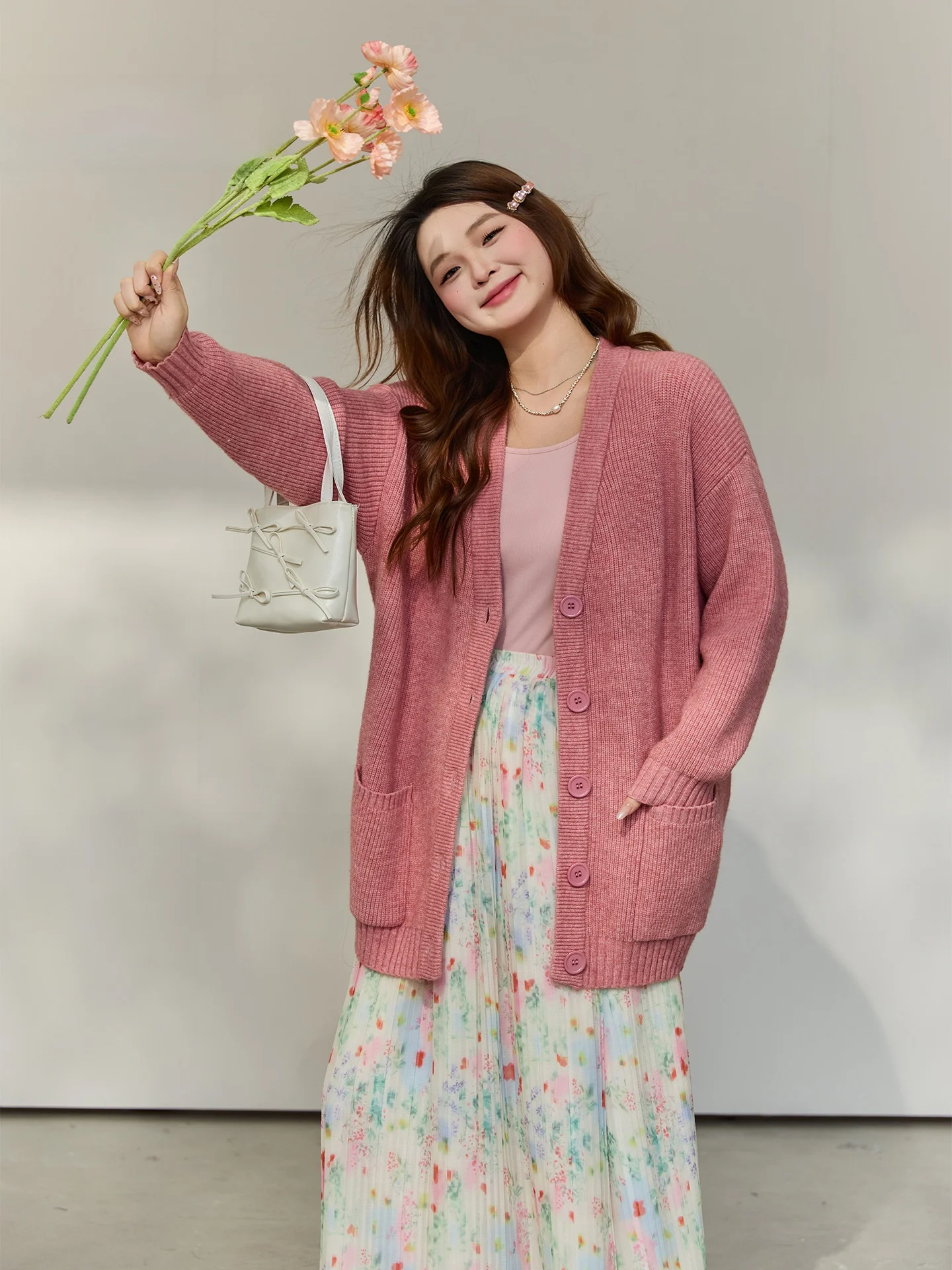 

DM00 Large Size Knitted Sweater Casual Loose Sle Spring New Arrival V-Ne Long Sve Cardigan for Women Urban Leisure Se...