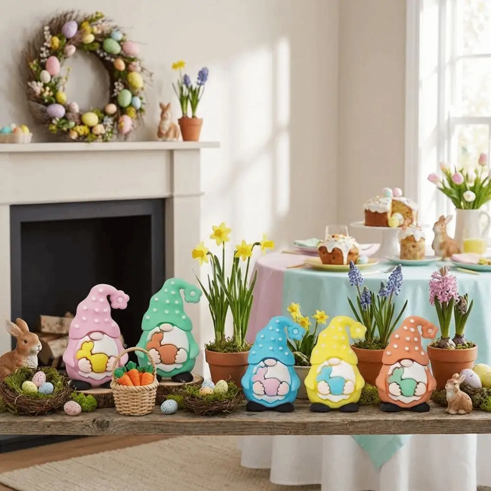 Набор из 5 реалистичных пасхальных гномов из ПВХ, миниатюрные статуэтки гномов для корзин, имитация безликих гномов ручной работы
