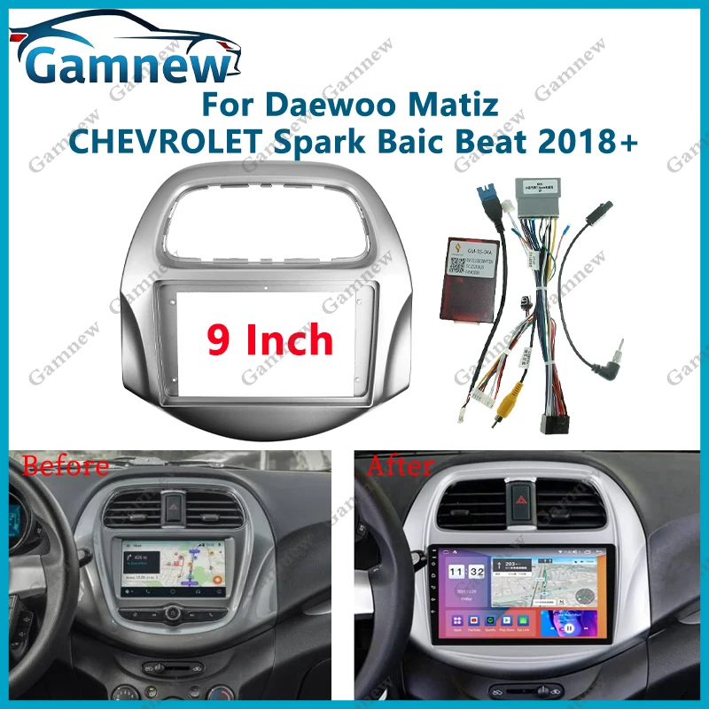 Adaptador de Fascia de marco de coche de 9 pulgadas, caja Canbus, Kit de Panel de montaje de tablero de Audio de Radio Android para Daewoo Matiz CHEVROLET Spark 2018 +