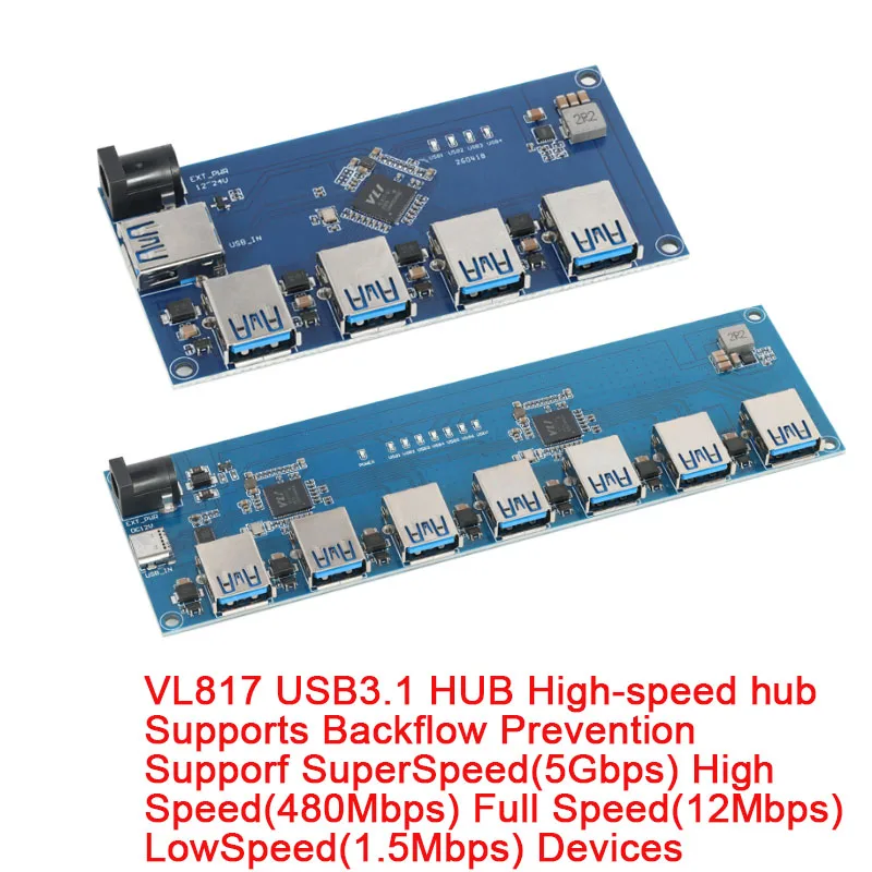 VL817 Hub Module USB3.0 3.1 HUB High-speed 1 to 7 Port Hub Type-C Interface HUB with Current Backflow Prevention Function