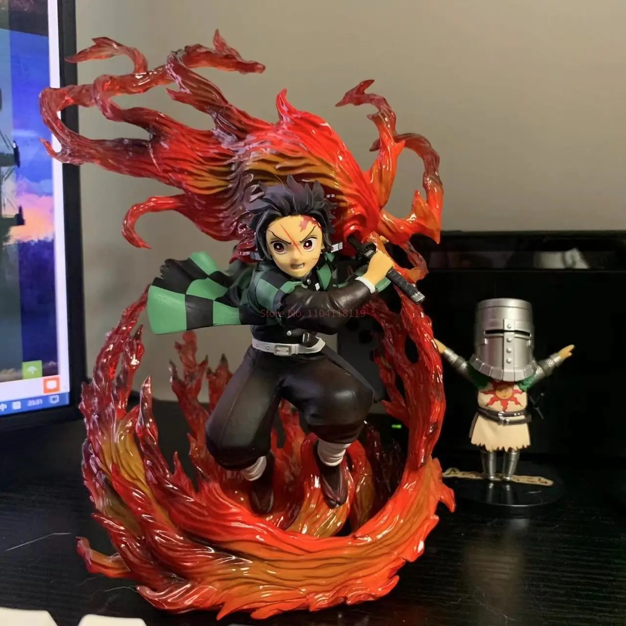 30cm Gk Statue Tanjirou Kamado Pvc Action Figure Fire Dragon Withled Light Anime Demon Slayer Kimetsu No Yaiba Figuras Toys