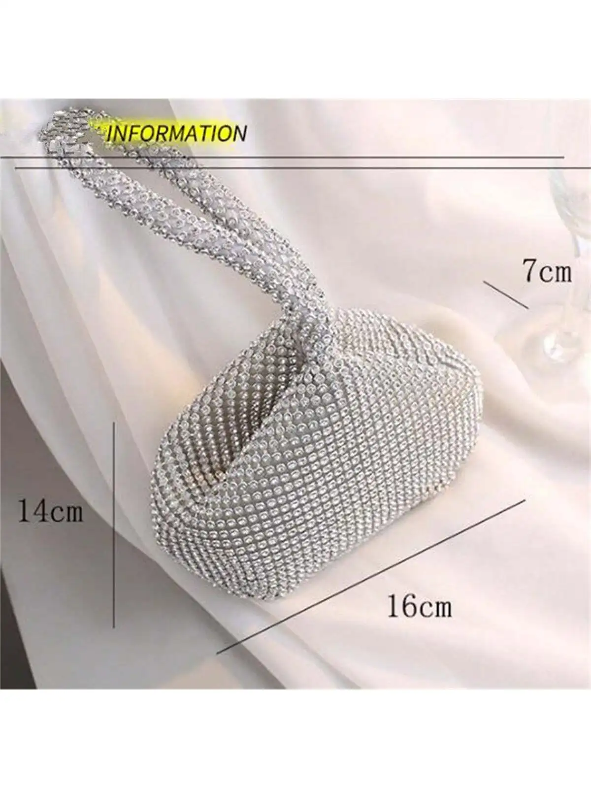 Silver Evening Bag Tote Handbag Pure Handmade Rhinestone Evening Bag Clutch Ladies Banquet Bag