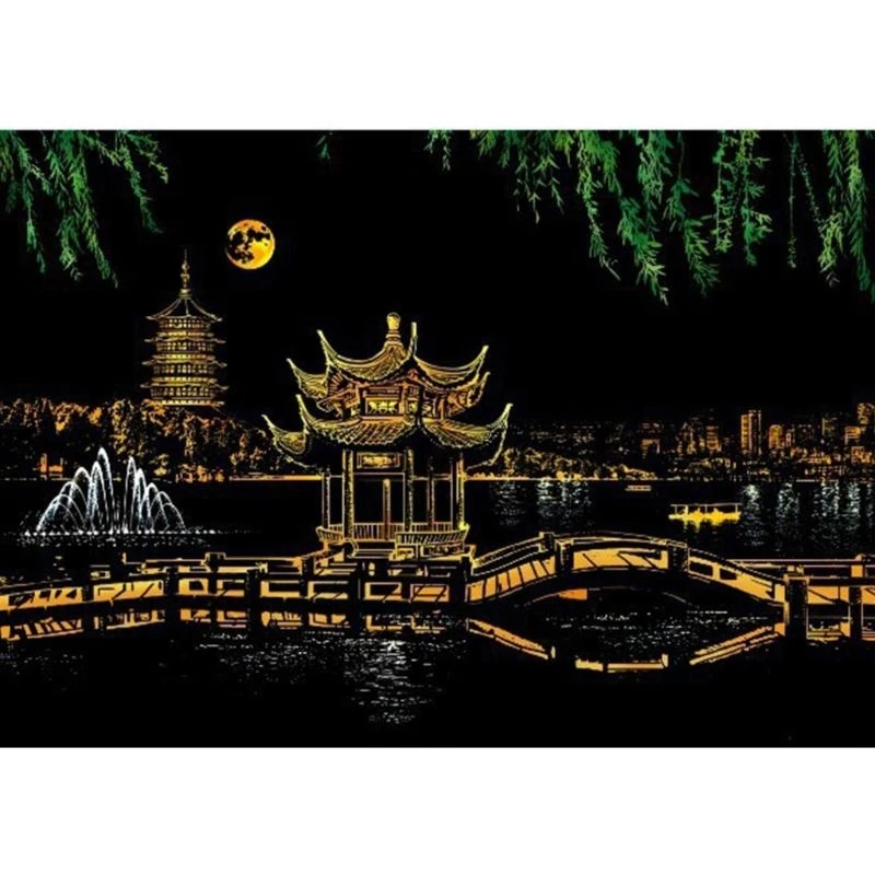 

Scratch Painting Kits for Adult City Night View Scratch Painting Rainbow Sketch Pad DIY Art Craft Landscape Painting