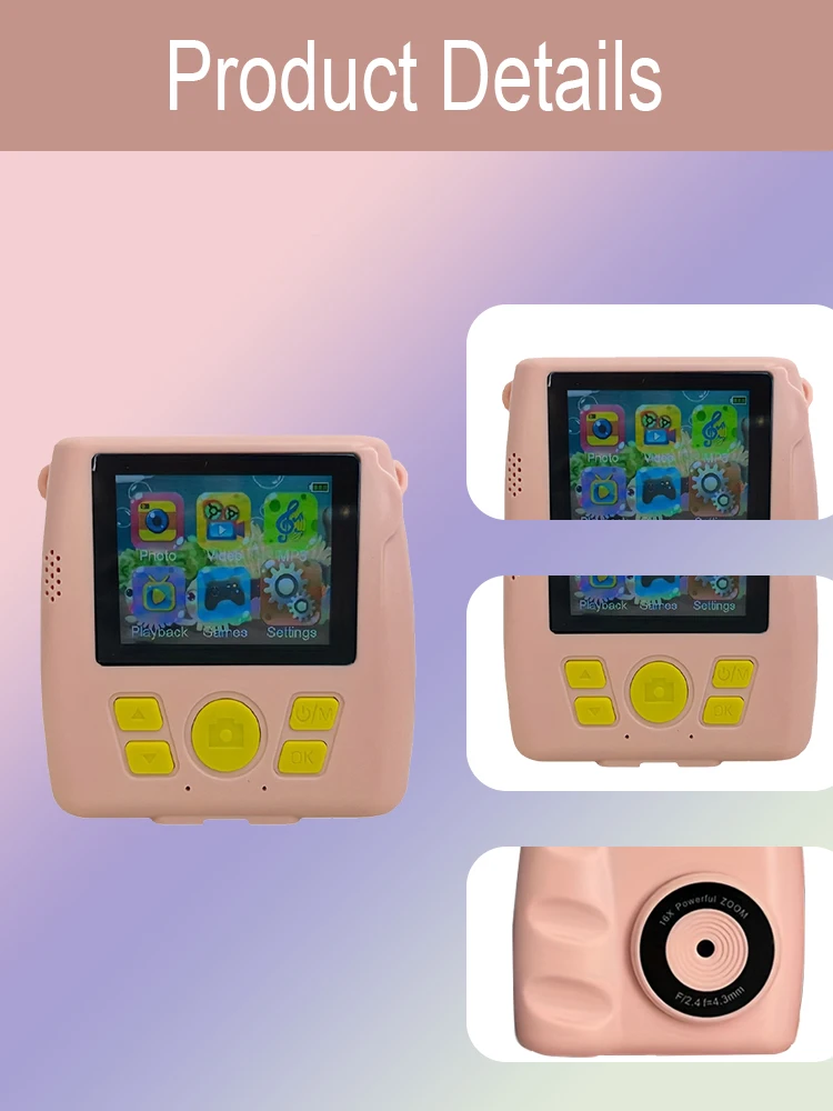 Appareil photo numérique pour enfants 1 pièce, appareil photo à impression instantanée avec papier d'imprimante, appareil photo pour enfants à impression instantanée, appareil photo pour tout-petits avec écran de 2.4 pouces