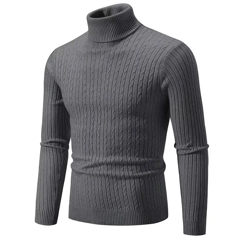 Suéter de cuello alto para hombre, Jersey de punto, ropa informal cálida