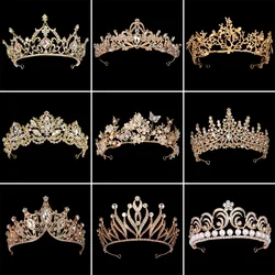 Gold Color Tiaras and Crowns for Women Wedding Bridal Hair Accessories Pearl Rhinestone Headpiece Bride Headdress Prom Jewelry