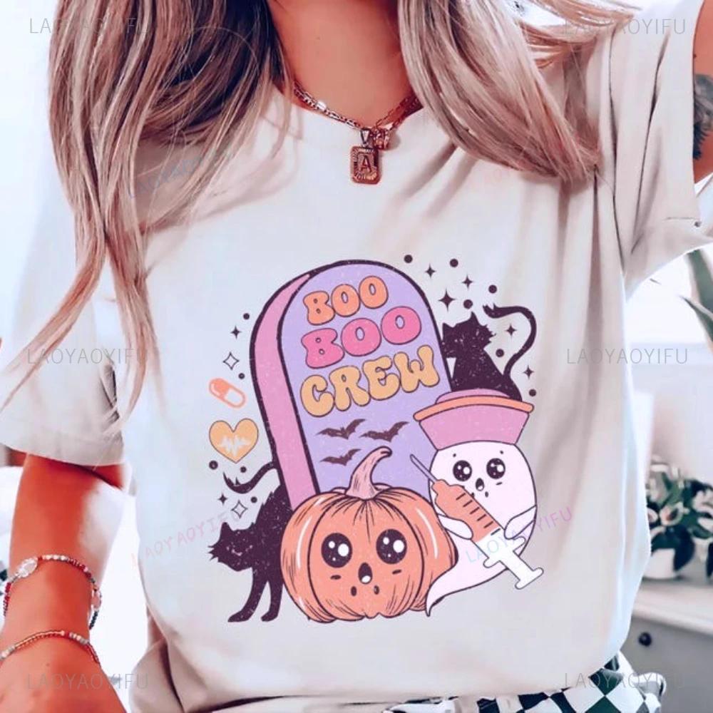 

Boo Boo Crew Shirt Halloween Nurse TShirt Spooky Nurse Sweatshirt Halloween Party T-Shirt Women Fashion Crewneck Cotton Tee Tops
