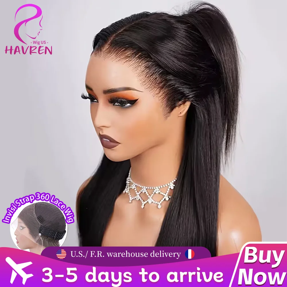 

360 Full Lace Wig Invisible Drawstring Glueless Human Hair Wig Brazilian Straight 13x6 Transparent HD Lace Frontal Wig For Women