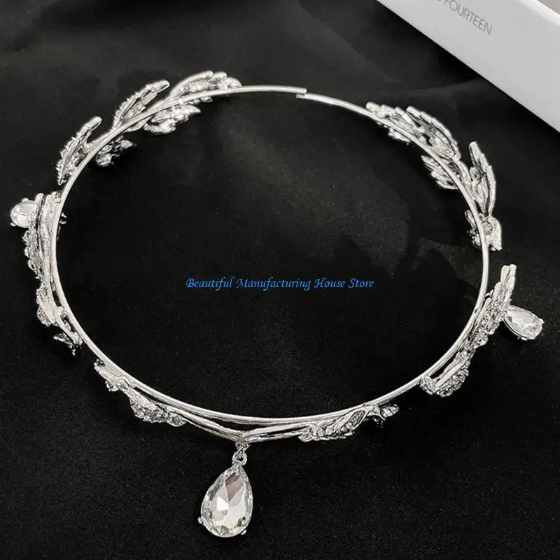 E56A Silver Series Leaves Hair Hoop Metal Headband Spring Summer Wedding Party Bride Baroque Styling Headwear