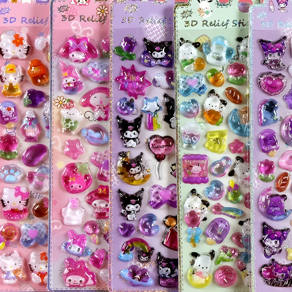 1 pz Cartoon Sanrio Serie 3D Rilievo Adesivi di Cristallo Carino Kuromi My Melody Decalcomanie Notebook Telefono Adesivo Del Computer Portatile Giocattolo Per Bambini Regalo