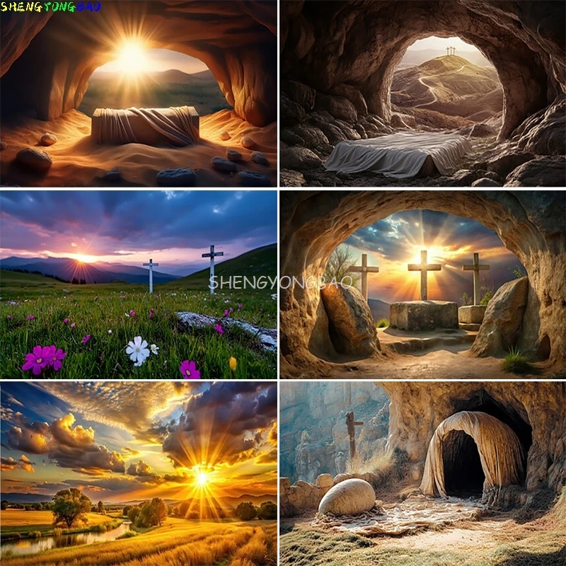 

Christmas Day Jesus Good Friday Cross Photography Backdrop Props Heaven Party Decor Family Mountain Landscape Background HQ-09