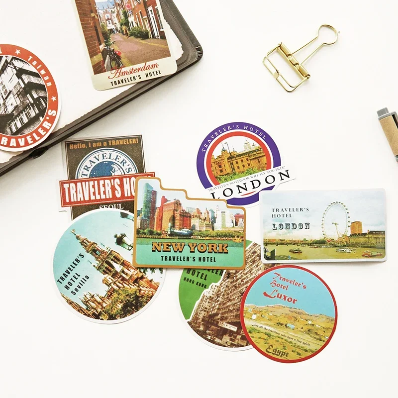 Naklejki z pieczątkami z serii Vintage Traveler Planner do dekoracji notatników podróżniczych, retro naklejki papiernicze, akcesoria do notatników.