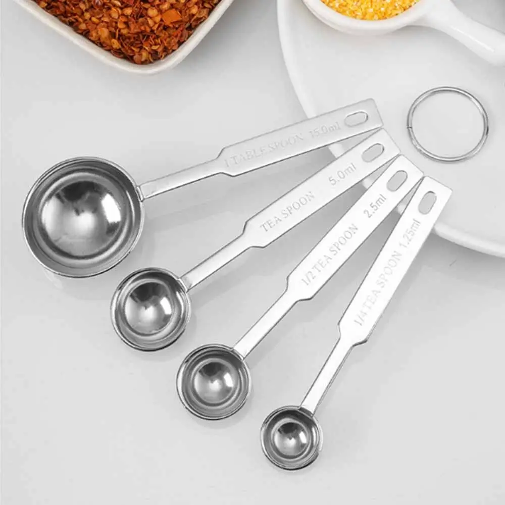 4Pcs Stainless Steel Measuring Spoons Set Long Handle Stackable Spoon Coffee Sugar Scoop Scaled Teaspoon Baking Measuring Set