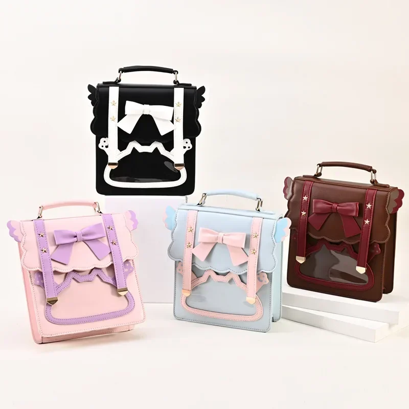 Japanese Jk Lolita Preppy Sweet Bow Star Students Schoolbag Y2k Transparent Cute Backpacks Girls Kawaii Wings Chic Handbags