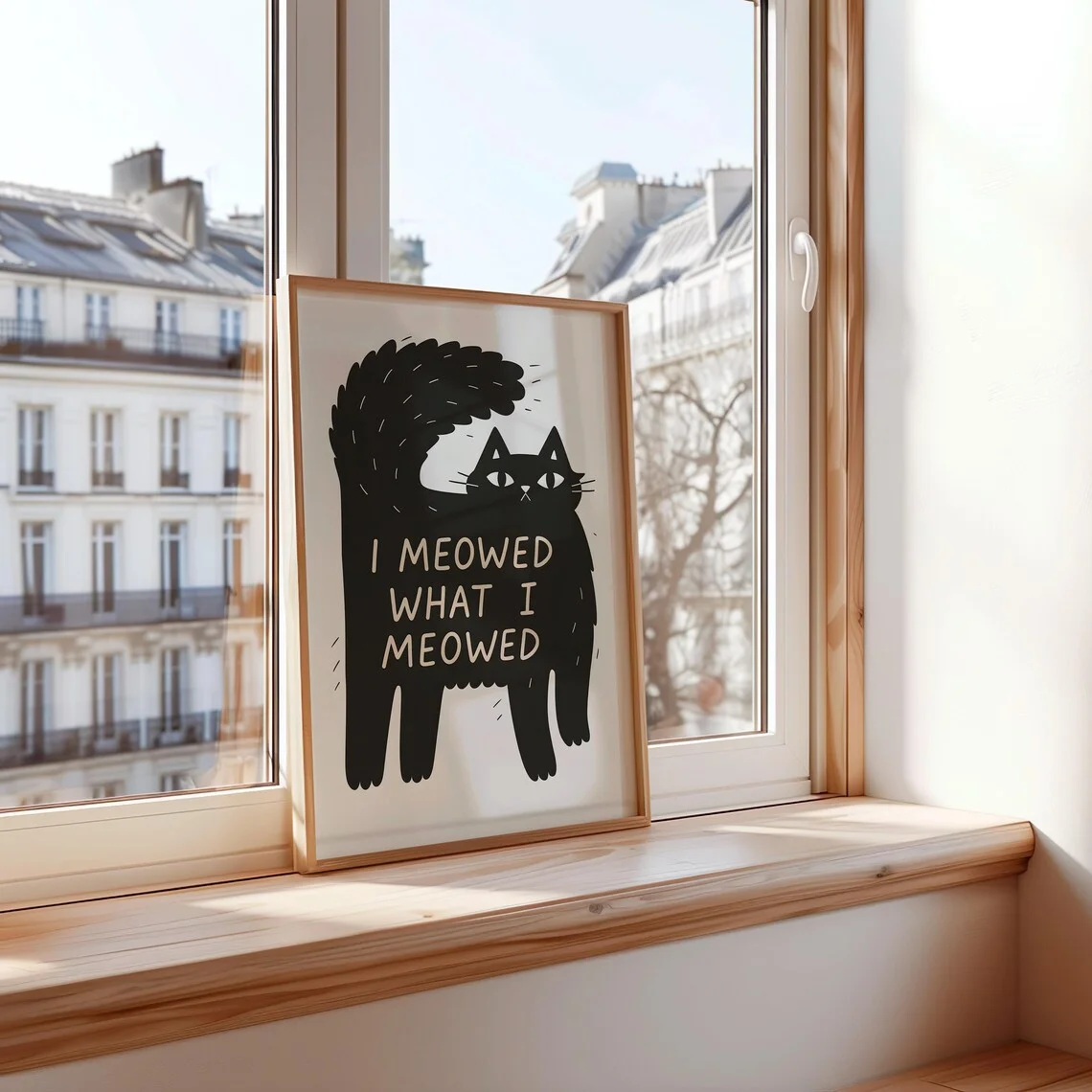 I Meowed What I Meowed Digital Download, Funny Black Cat Wall Art, Minimalist Cat Printable, Black Cat Wall Decor, Humor Cat Dig