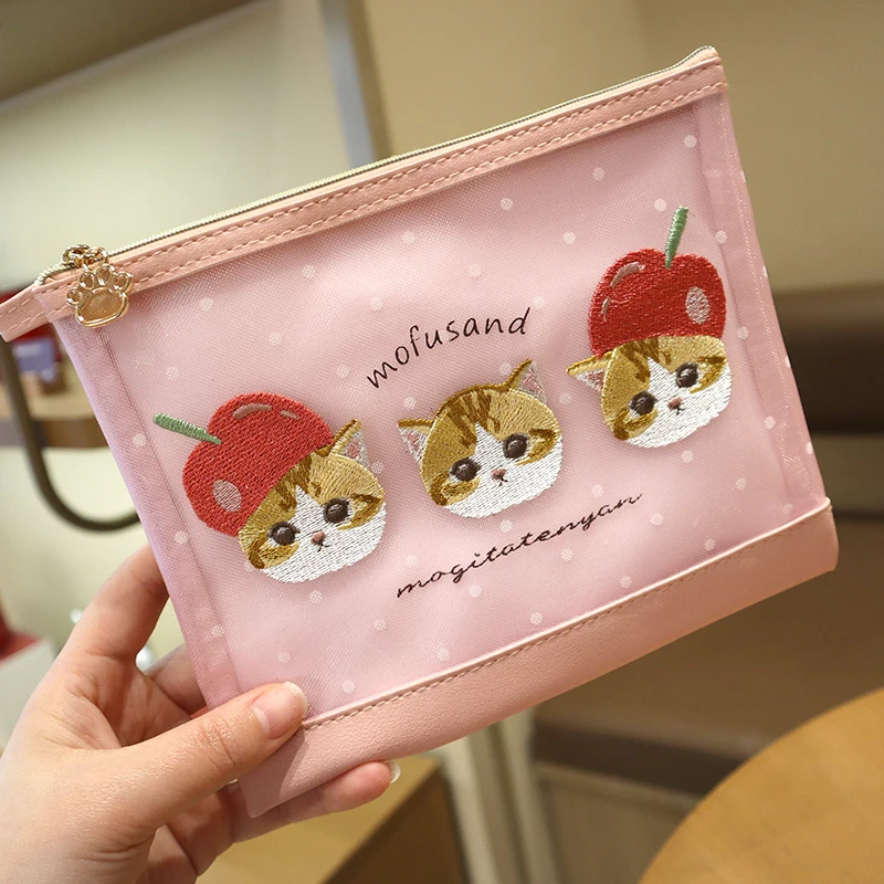 حقيبة تخزين شبكية مطرزة بقطعة قط كرتونية لطيفة على شكل سمكة قرش، حقيبة نقود على شكل قط أرنب، حافظة بطاقات، حقيبة تخزين على ال... #4