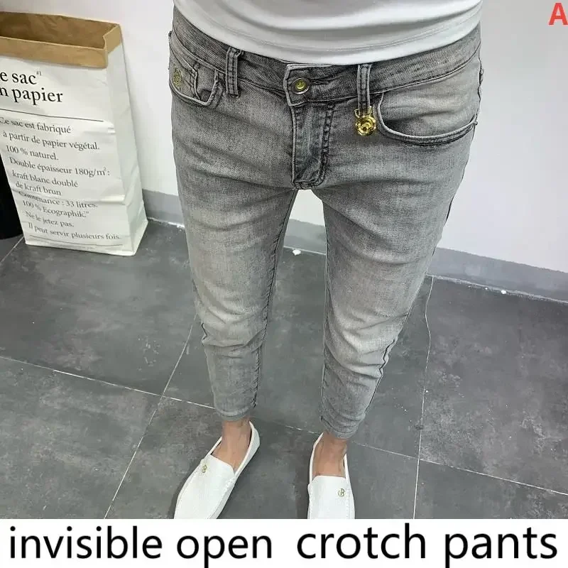 Invisible Zipper Open-crotch Pants Men's Jeans Spring/autumn Retro Slim Fit Skinny  Skinny Jeans Men Bell Bottom Trousers