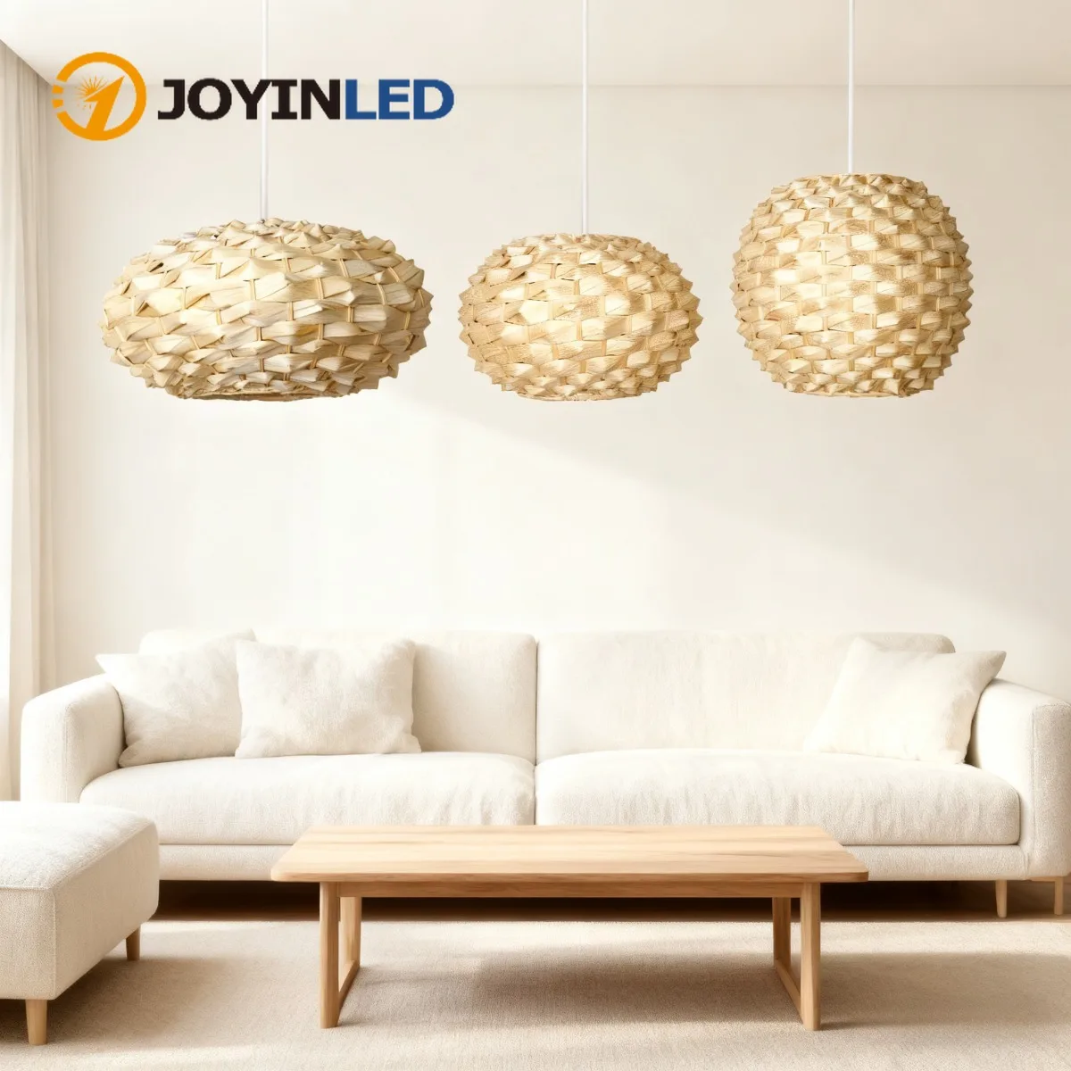

JOYINLED Hand-Woven Bamboo Pendant, 30/40cm Adjustable Rattan Oval Lamp with150cm Black/White Cord for Outdoor Porch Dining Room